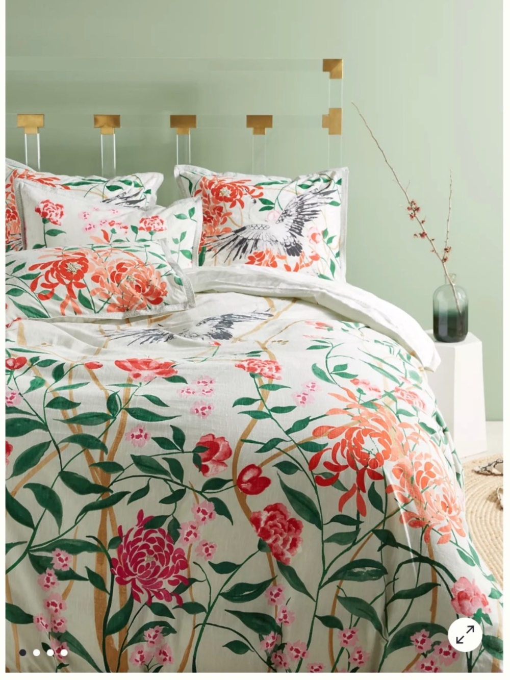 Anthropologie Wicklow Queen Duvet Cover Set Floral Crane Botanical Cottagecore